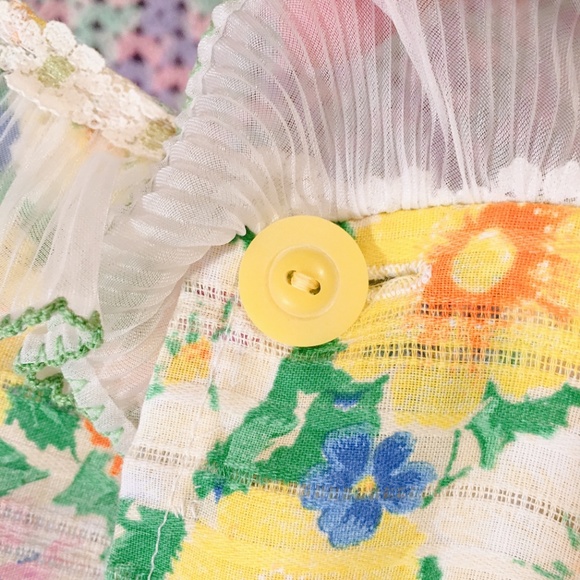 Vintage 70s Yellow Floral Smock Apron OOAK - Picture 6 of 11